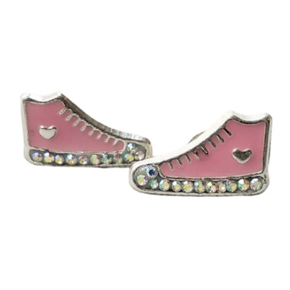 Handmade Handpainted 925 Sterling Silver Pink Sneaker Earrings Friction Back